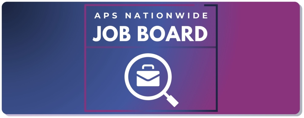 Navy and magenta gradient background with text saying APS National Job Board.